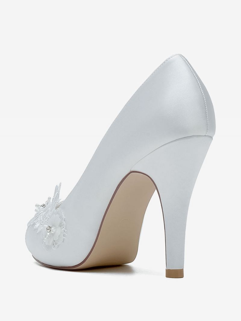 Brudesko For Kvinner Brude Pumps Satin Peep Toe - Hvit