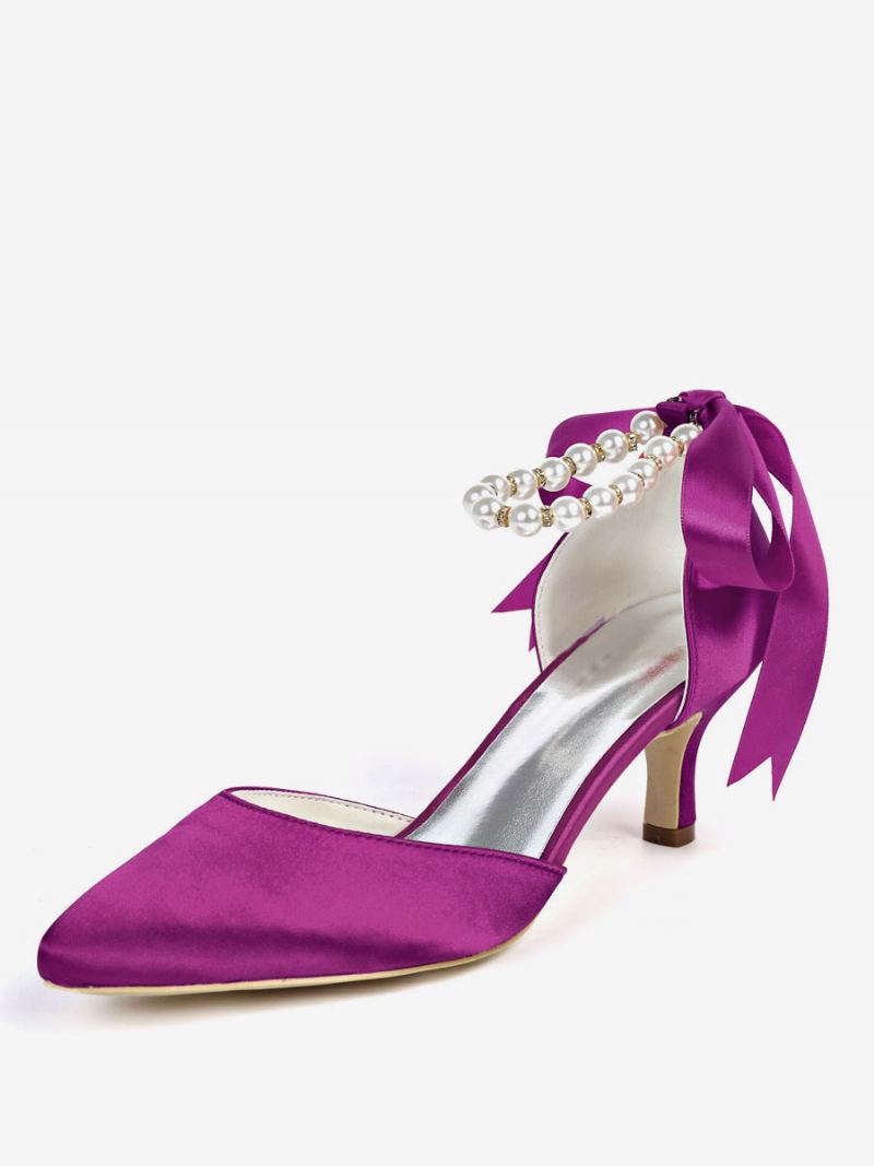 Brudesko For Kvinner Perler Ankelstropp Tie Up Kitten Heels - Plum