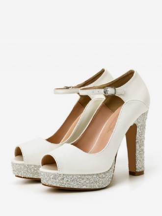 Brudesko For Kvinner Pu-skinn Ecru Hvit Peep Toe Pearls