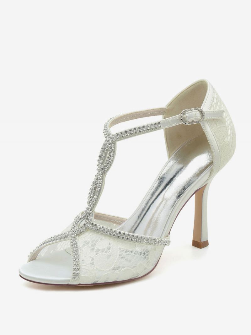 Brudesko For Kvinner Rhinestones Blonder Peep Toe Stiletthæl - Elfenben