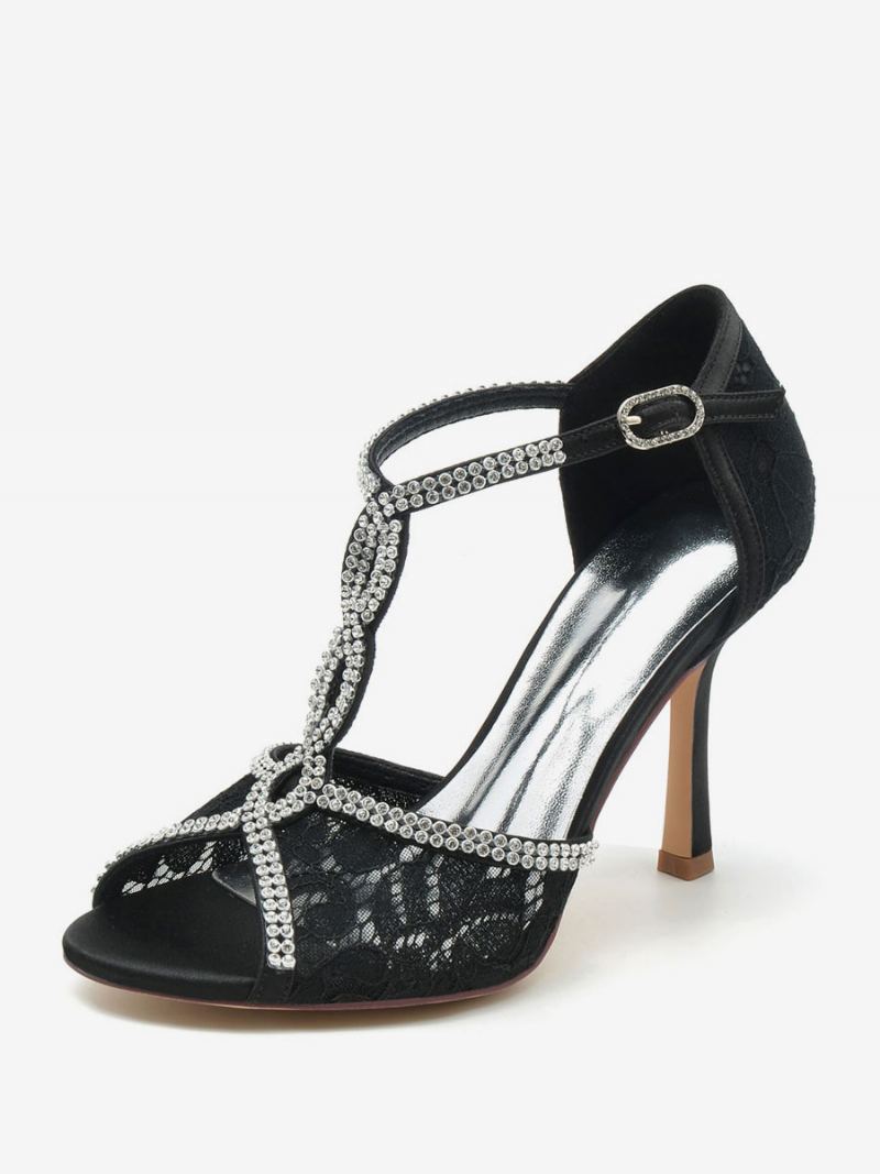 Brudesko For Kvinner Rhinestones Blonder Peep Toe Stiletthæl - Sort