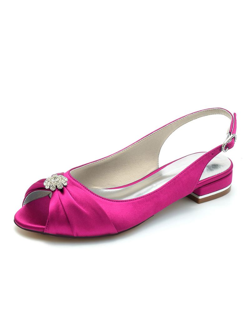 Brudesko For Kvinner Rhinestones Satin Peep Toe Flate - Rose