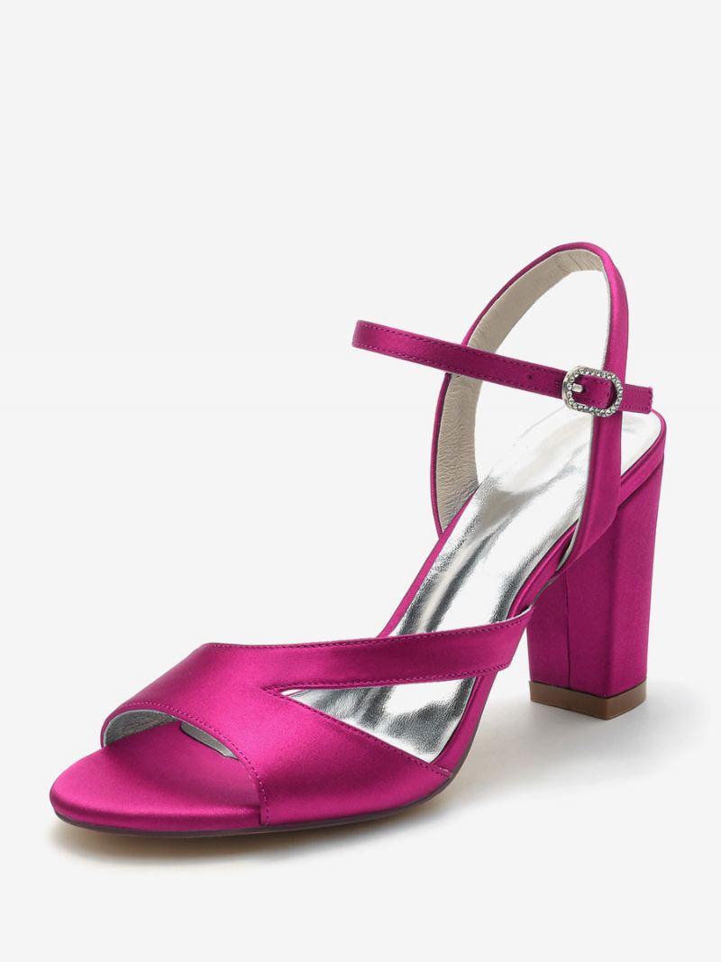 Brudesko For Kvinner Satin Dypblå Peep Toe Chunky Heel - Rose