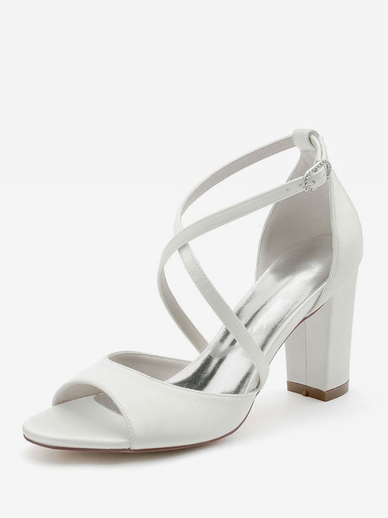 Brudesko For Kvinner Satin Peep Toe Block Heel