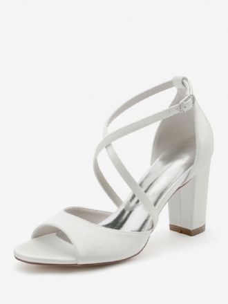 Brudesko For Kvinner Satin Peep Toe Block Heel