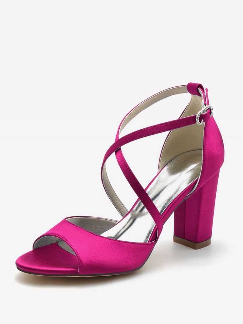 Brudesko For Kvinner Satin Peep Toe Block Heel - Rose