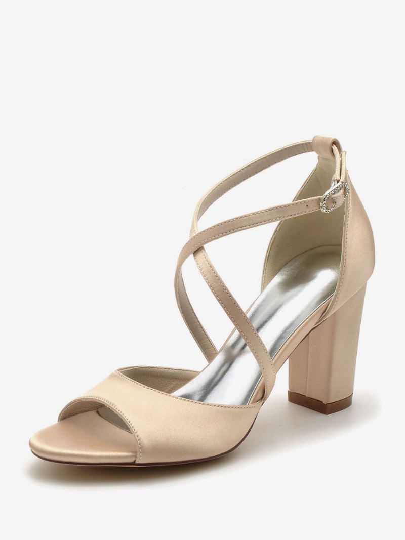 Brudesko For Kvinner Satin Peep Toe Block Heel - Champagne