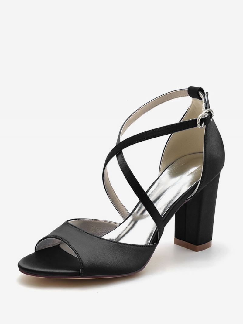 Brudesko For Kvinner Satin Peep Toe Block Heel - Sort