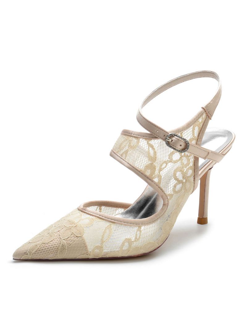 Brudesko Med Blonder For Kvinner Slingback Hæler - Champagne