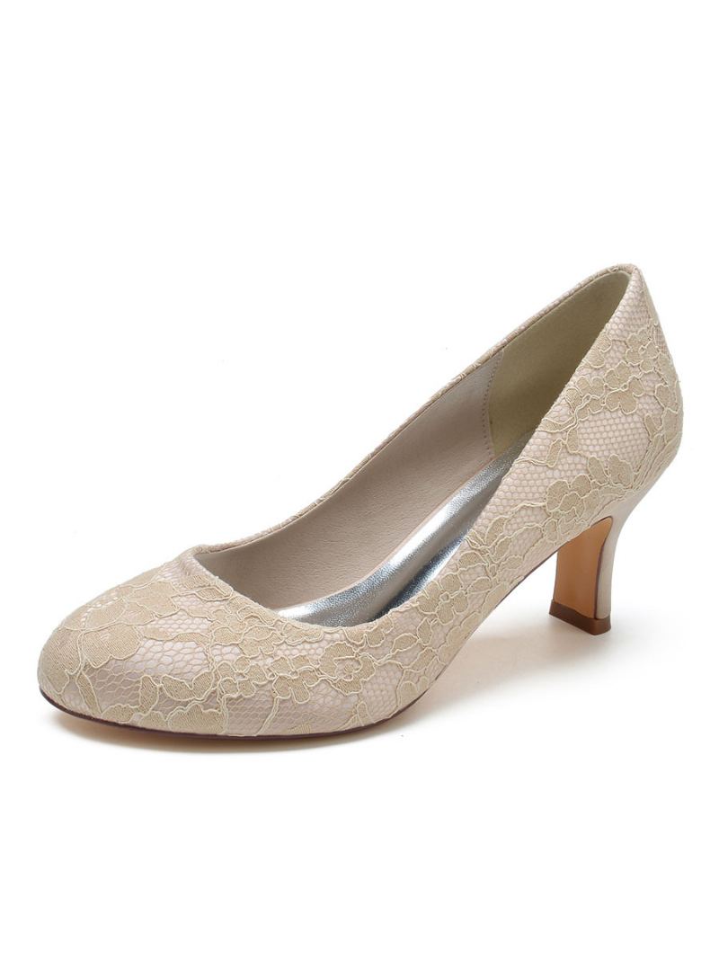 Bryllupssko For Kvinner Blonder Rund Toe Chunky Heel Pumps - Champagne