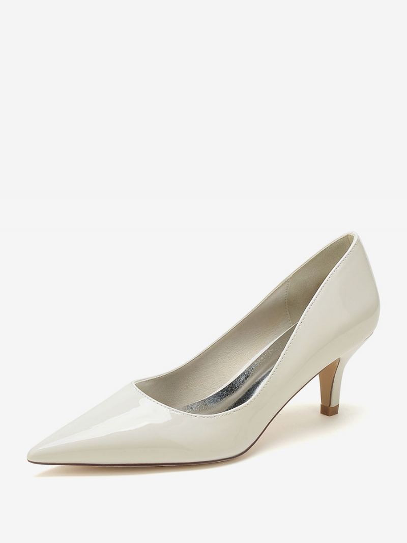 Bryllupssko For Kvinner Brude Pumps Patent Pu Øvre Spiss Tå - Beige