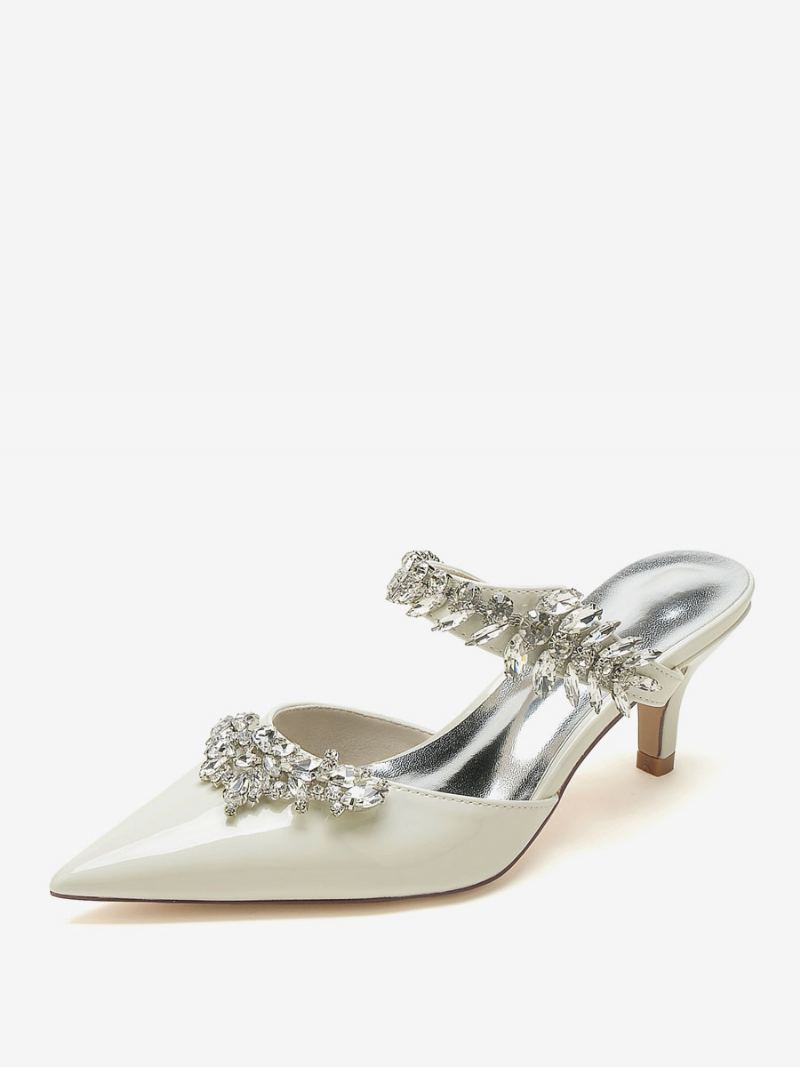 Bryllupssko For Kvinner Brude Pumps Patent Pu Øvre Spiss Tå Rhinestones - Beige