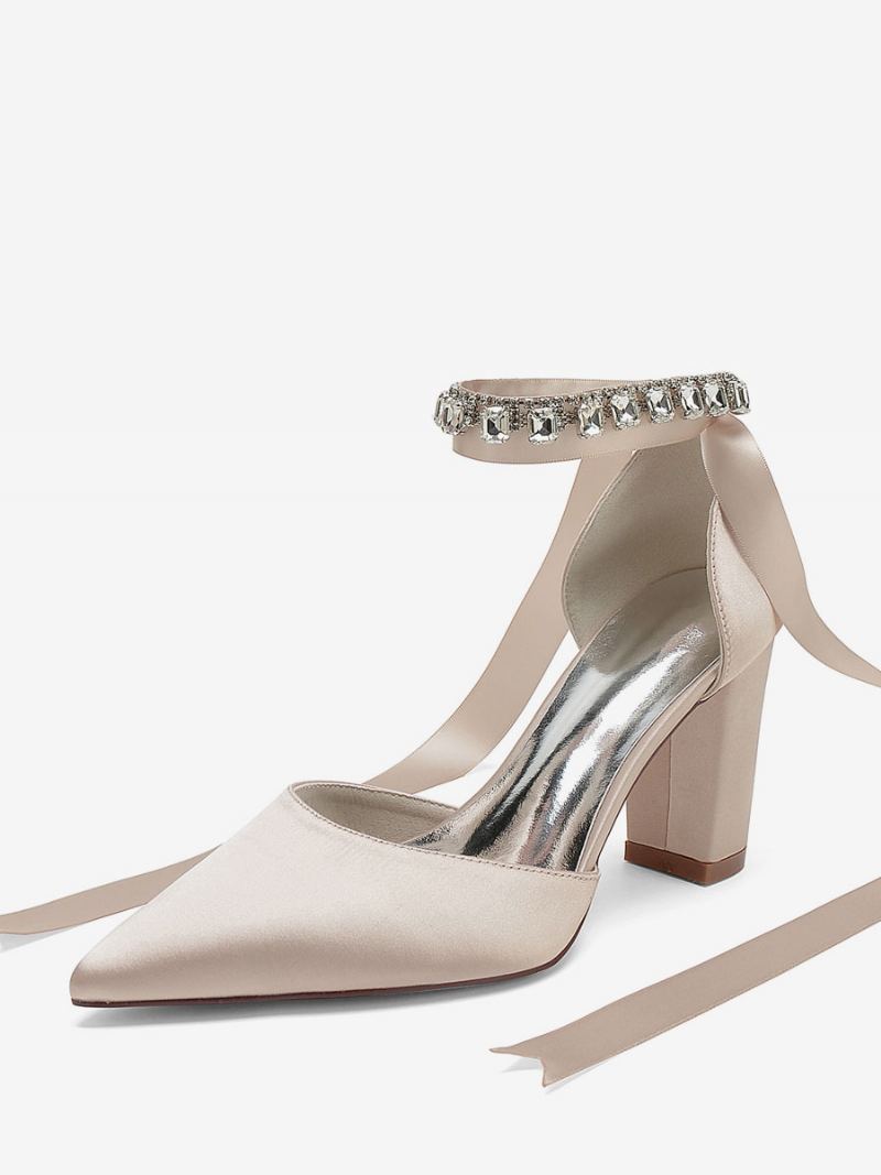 Bryllupssko For Kvinner Brude Pumps Satin Spiss Tå - Champagne