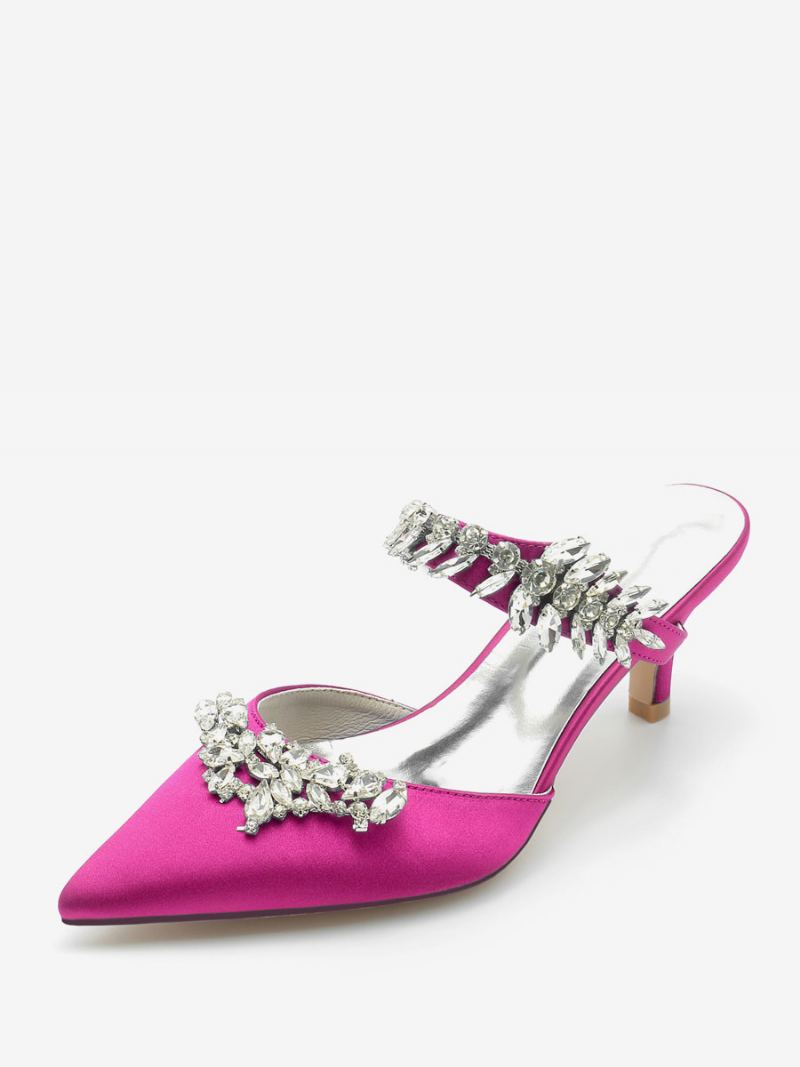 Bryllupssko For Kvinner Brude Pumps Silke Og Sateng Spiss Rhinestones - Rose