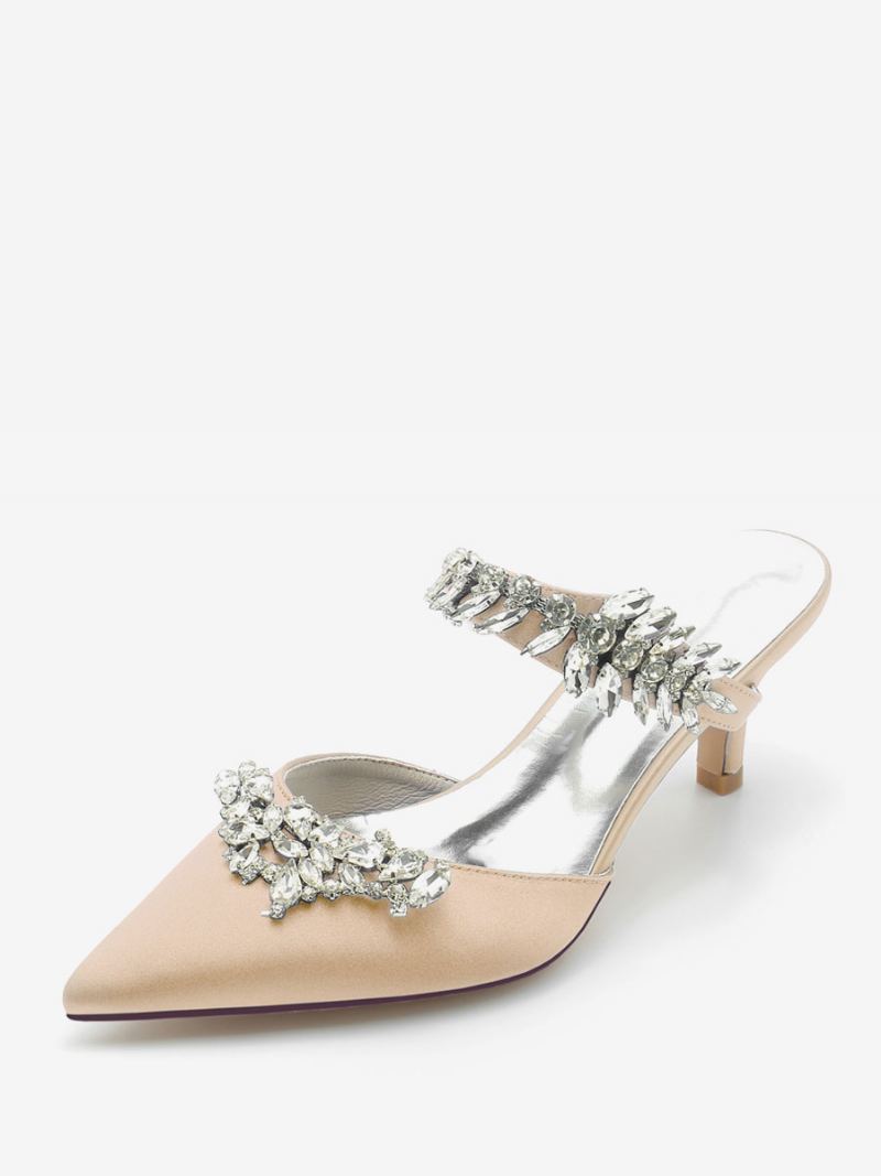 Bryllupssko For Kvinner Brude Pumps Silke Og Sateng Spiss Rhinestones - Champagne