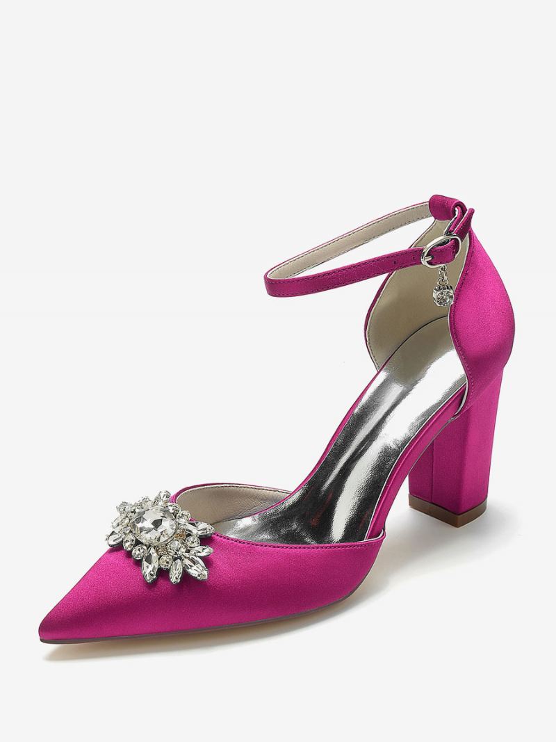 Bryllupssko For Kvinner Brude Pumps Silke Og Sateng Spiss Rhinestones - Rose