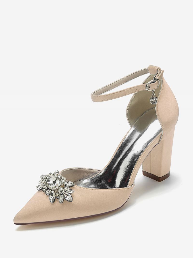 Bryllupssko For Kvinner Brude Pumps Silke Og Sateng Spiss Rhinestones - Champagne