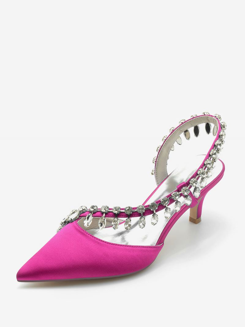 Bryllupssko For Kvinner Brude Pumps Silke Og Sateng Spiss Rhinestones - Rose