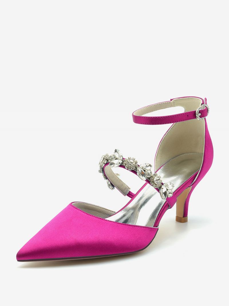 Bryllupssko For Kvinner Brude Pumps Silke Og Sateng Spiss Rhinestones - Rose