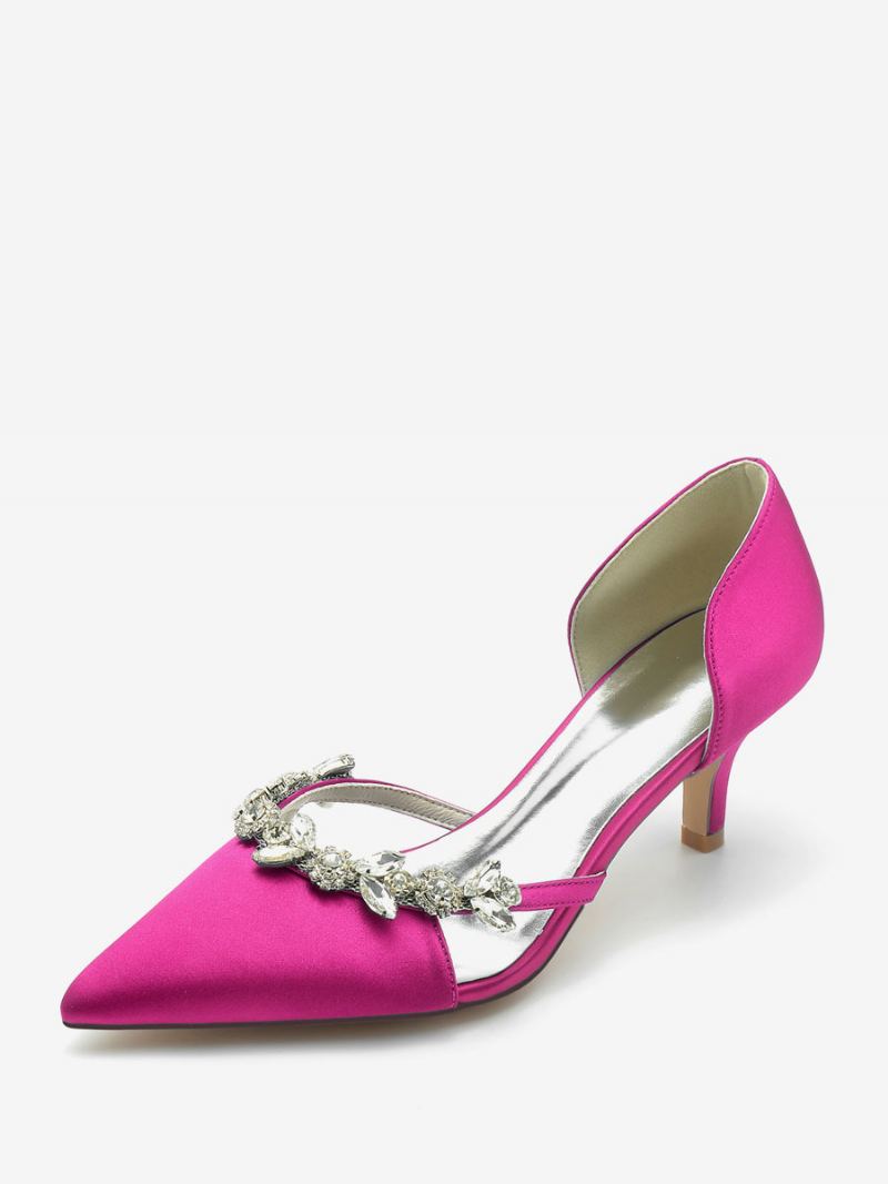 Bryllupssko For Kvinner Brude Pumps Silke Og Sateng Spissede Rhinestones Slip On Brudesko Kitten Heel - Rose