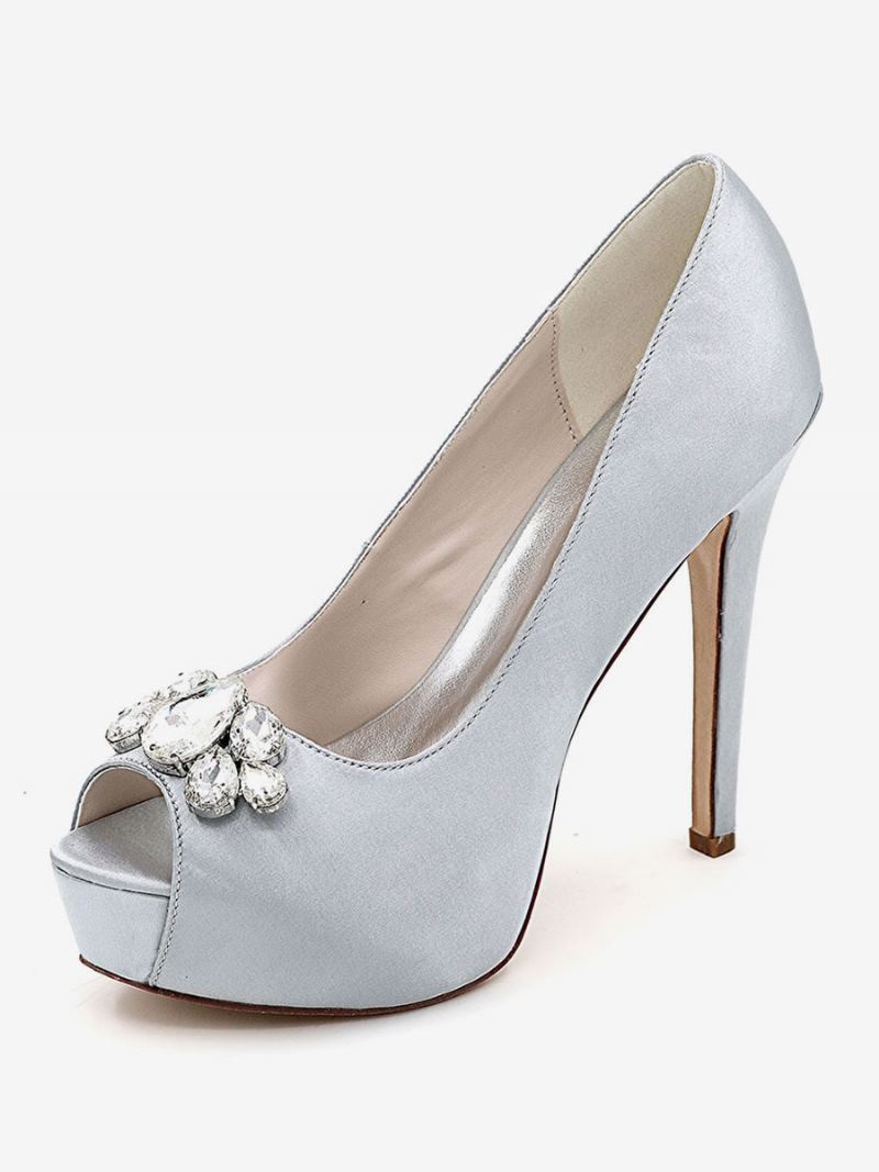 Bryllupssko For Kvinner Peep Toe Stiletto Heel Pumps I Sateng