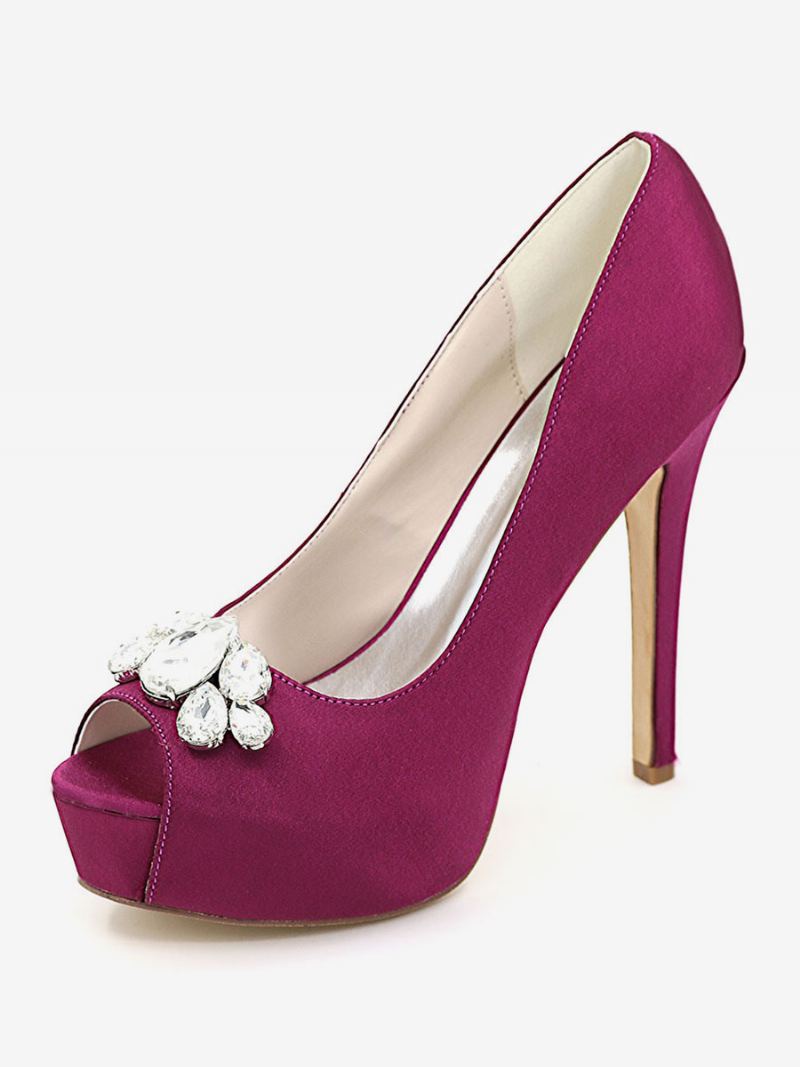 Bryllupssko For Kvinner Peep Toe Stiletto Heel Pumps I Sateng - Lilla