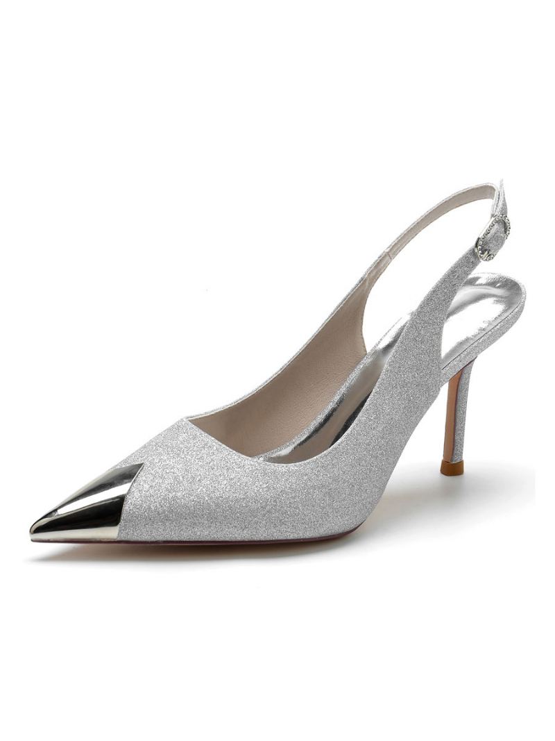 Bryllupssko For Kvinner Slingback Stiletthæl Brude Pumps - Sølv