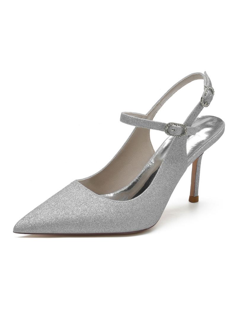 Bryllupssko For Kvinner Slingback Stiletto Heel Pumps - Sølv