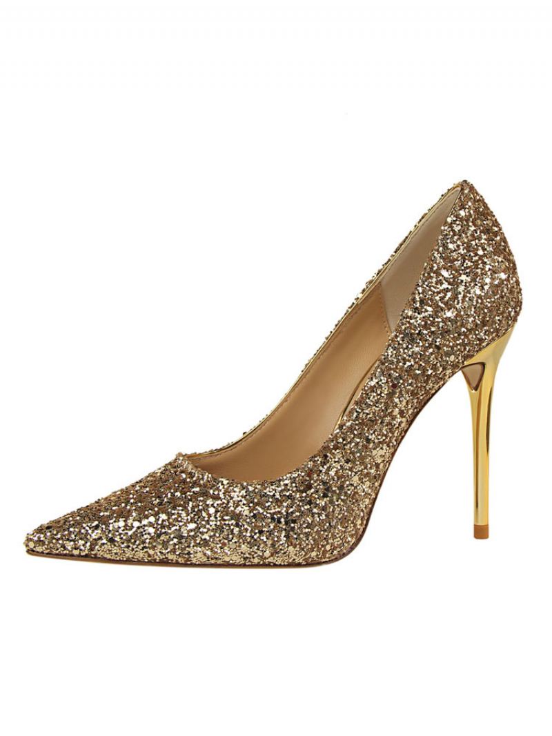 Dame Glitter Evening Pumps Prom Sko - Gull