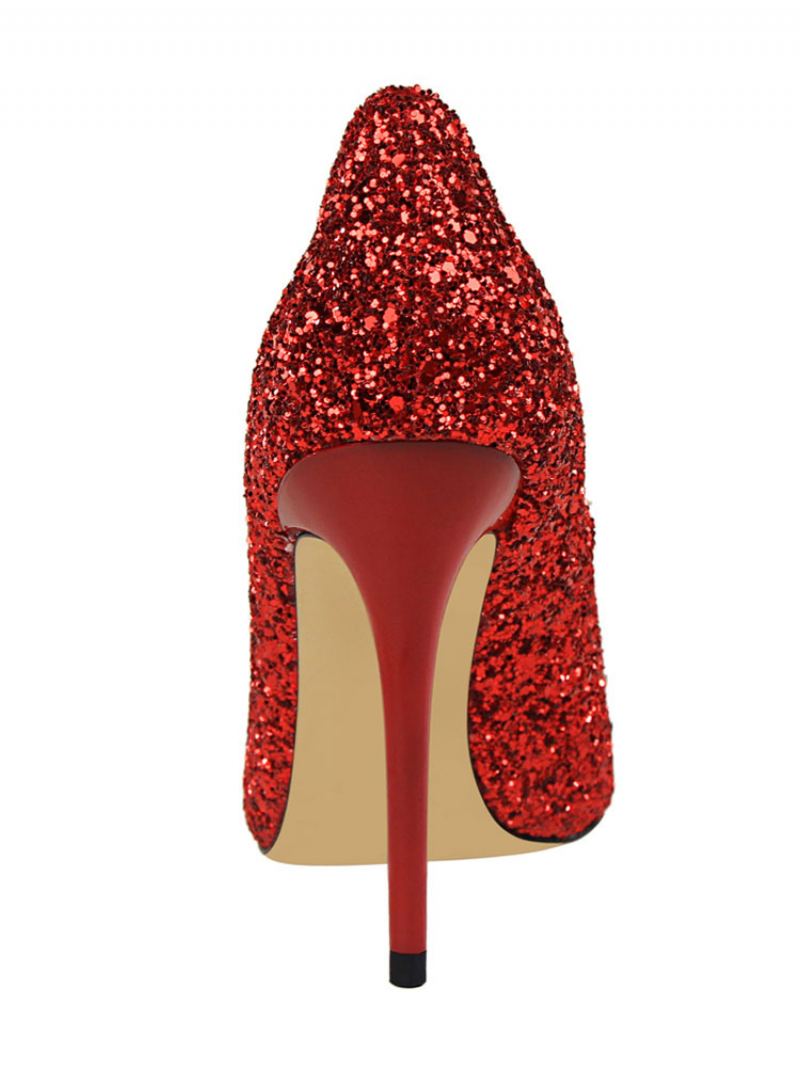 Dame Glitter Evening Pumps Prom Sko - Rød