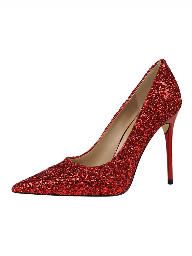 Dame Glitter Evening Pumps Prom Sko - Rød