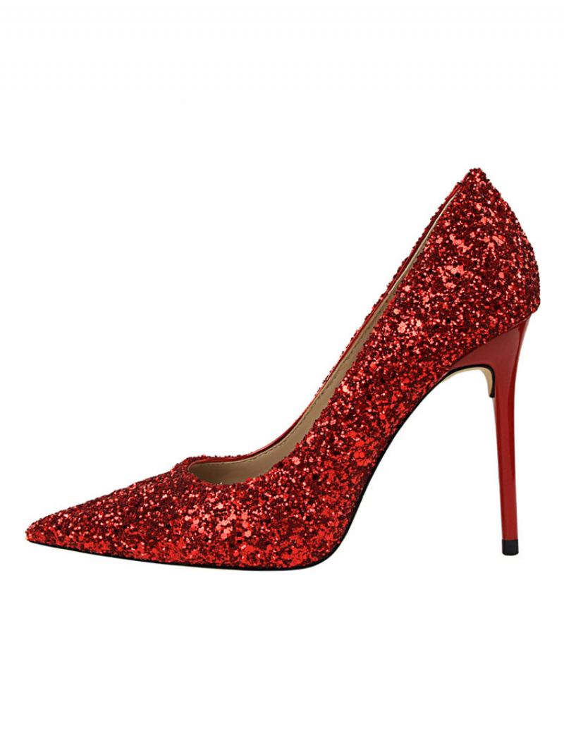 Dame Glitter Evening Pumps Prom Sko - Rød