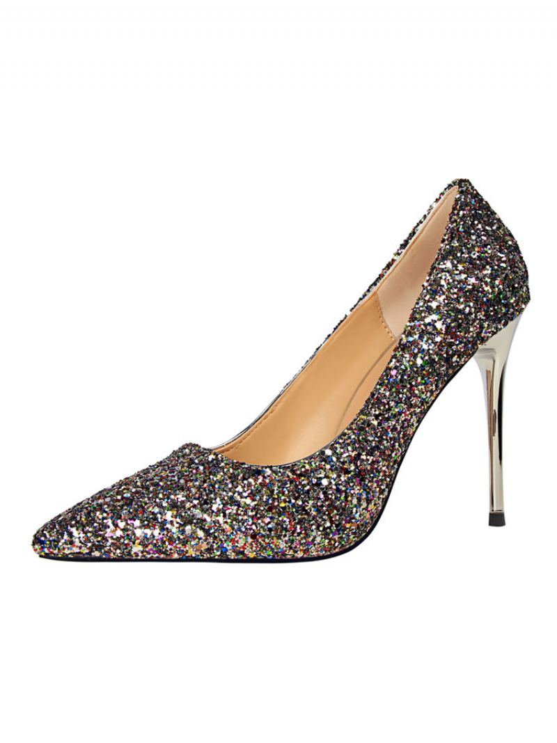 Dame Glitter Evening Pumps Prom Sko - Kaffe Brun