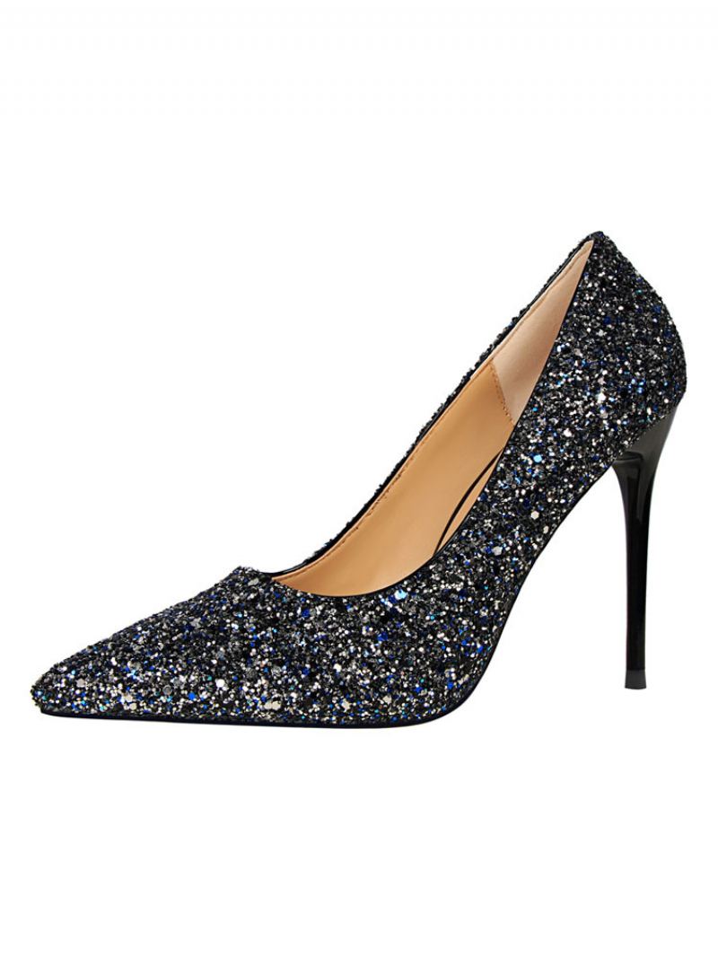 Dame Glitter Evening Pumps Prom Sko - Blå