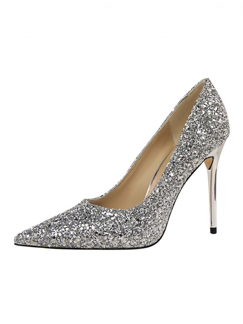 Dame Glitter Evening Pumps Prom Sko - Sølv