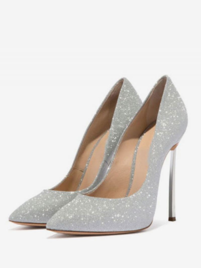 Dame Glitter High Heel Pumps Ballsko Sølv Hjemkomstsko