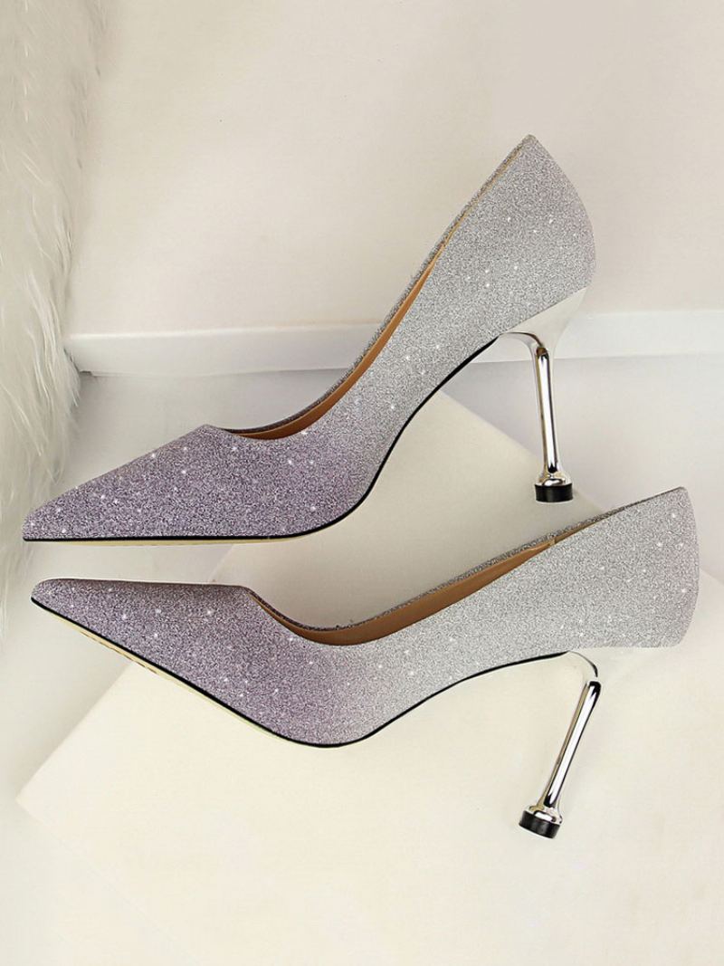 Dame Glitter Stiletto Heel Pumps Evening Prom Sko - Lavendel