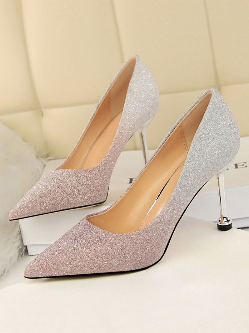 Dame Glitter Stiletto Heel Pumps Evening Prom Sko - Rosa