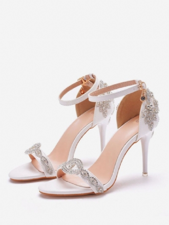 Dame Rhinestone Ankelrem Brudesandaler Stiletthæl Bryllupssko