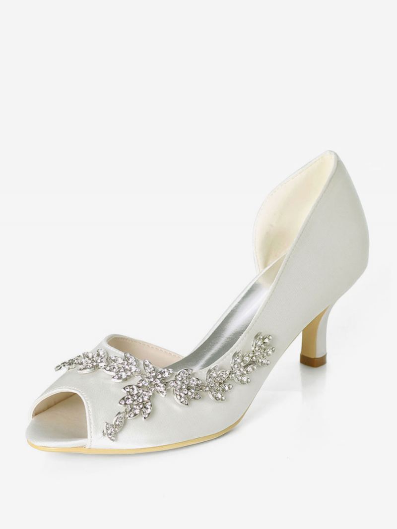 Dame Rhinestone Dorsay Bridal Pumps Kattungehæl - Elfenben