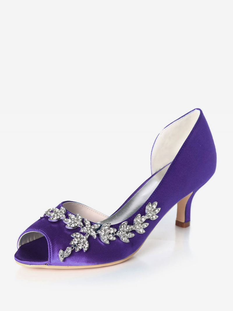 Dame Rhinestone Dorsay Bridal Pumps Kattungehæl - Lilla