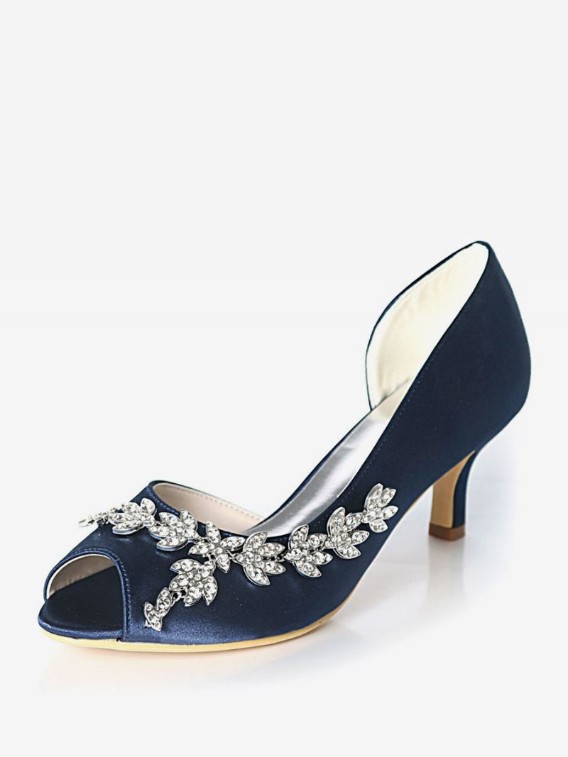 Dame Rhinestone Dorsay Bridal Pumps Kattungehæl - Mørk Navy