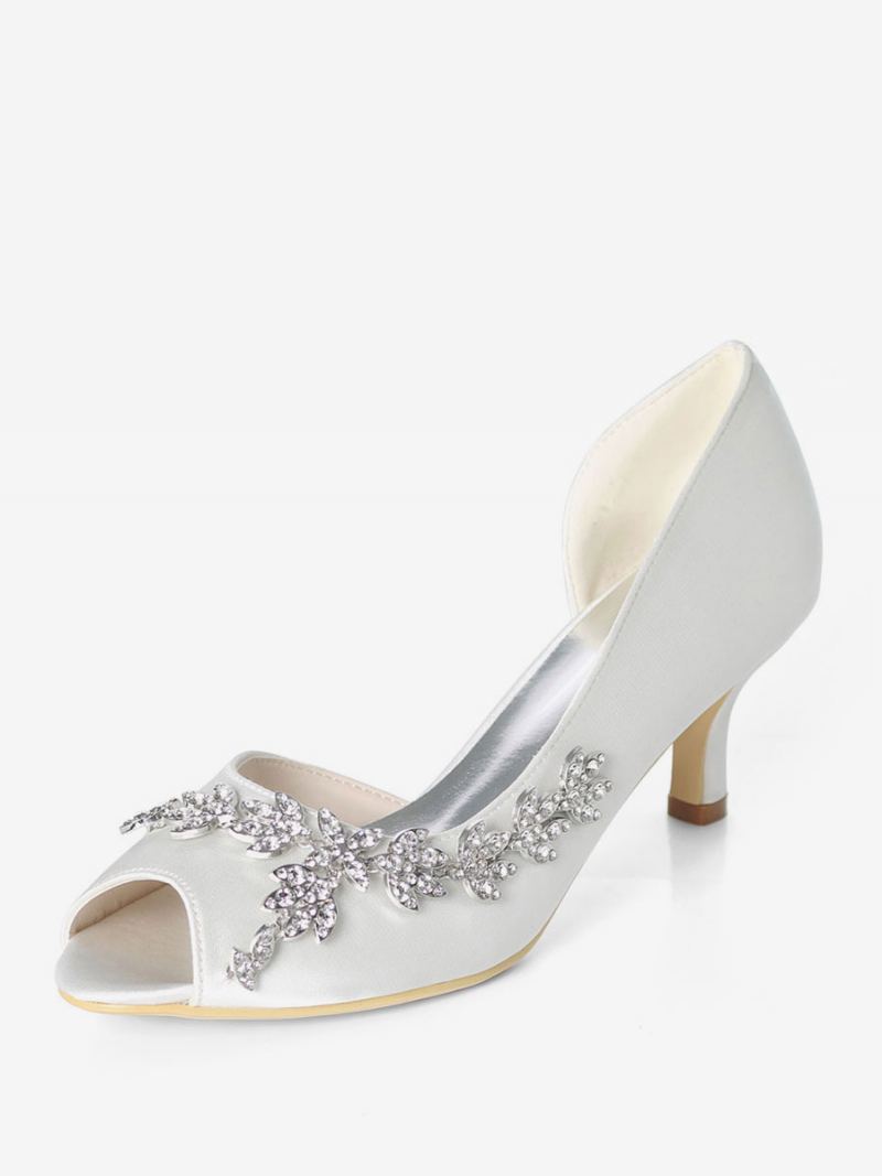 Dame Rhinestone Dorsay Bridal Pumps Kattungehæl - Hvit