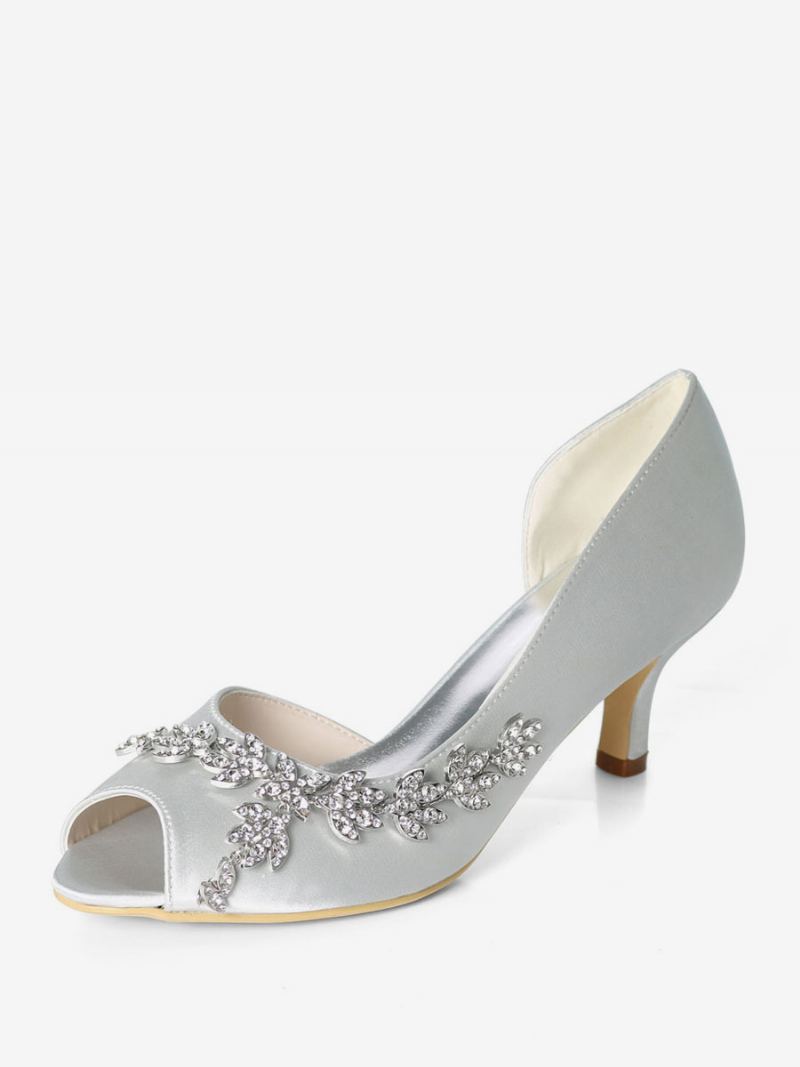 Dame Rhinestone Dorsay Bridal Pumps Kattungehæl - Sølv