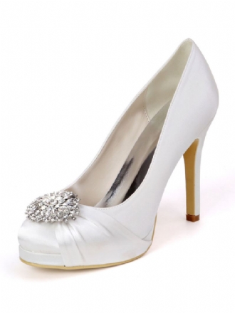 Dame Rhinestone Plattformsko Brudesko Heelded Pumps I Sateng