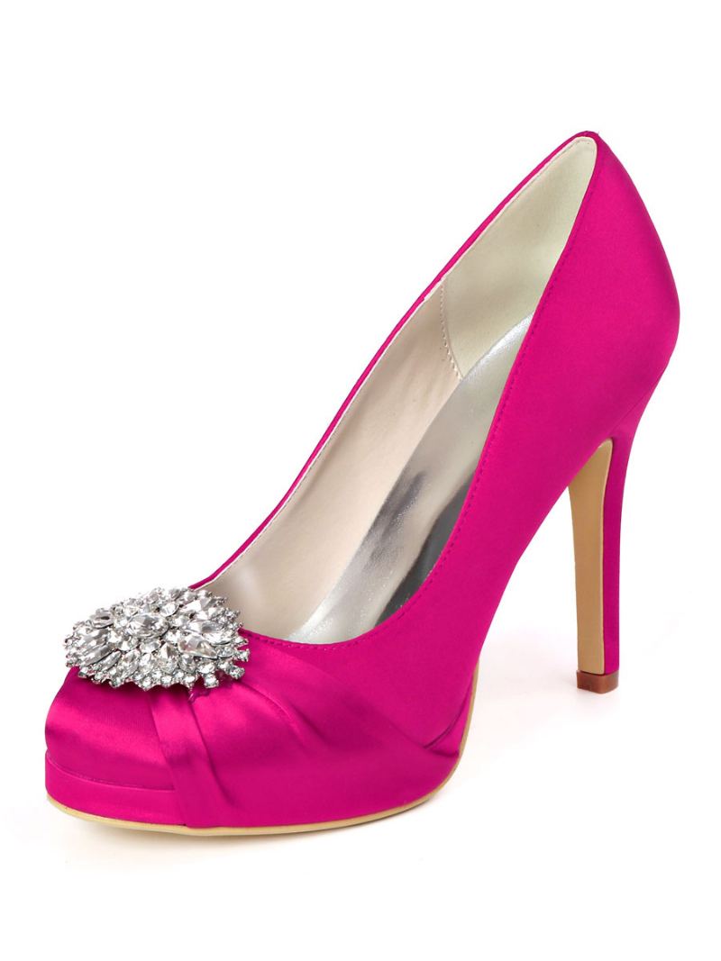 Dame Rhinestone Plattformsko Brudesko Heelded Pumps I Sateng - Rose