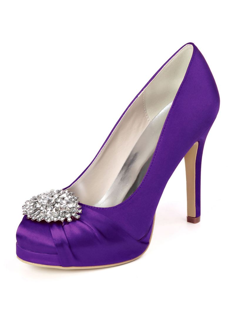 Dame Rhinestone Plattformsko Brudesko Heelded Pumps I Sateng - Dyp Lilla