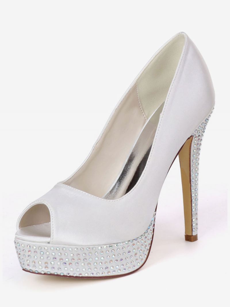 Dame Rhinestone Plattformsko Peep Toe Brude Pumps