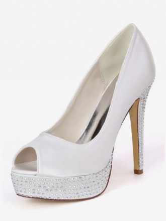 Dame Rhinestone Plattformsko Peep Toe Brude Pumps