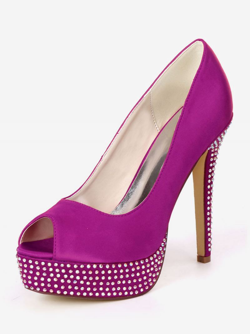 Dame Rhinestone Plattformsko Peep Toe Brude Pumps - Lilla